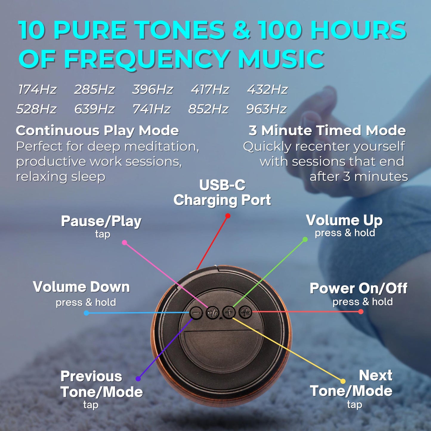 TŌNEM Sound Healing & Meditation Device | Solfeggio Frequencies, 432Hz Miracle Tone and Tuned Music